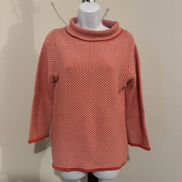 Boden Sweaters - Boden Wool-Cotton Textured Cowl Neck Sweater - UK 12 / US 8 - Coral/White